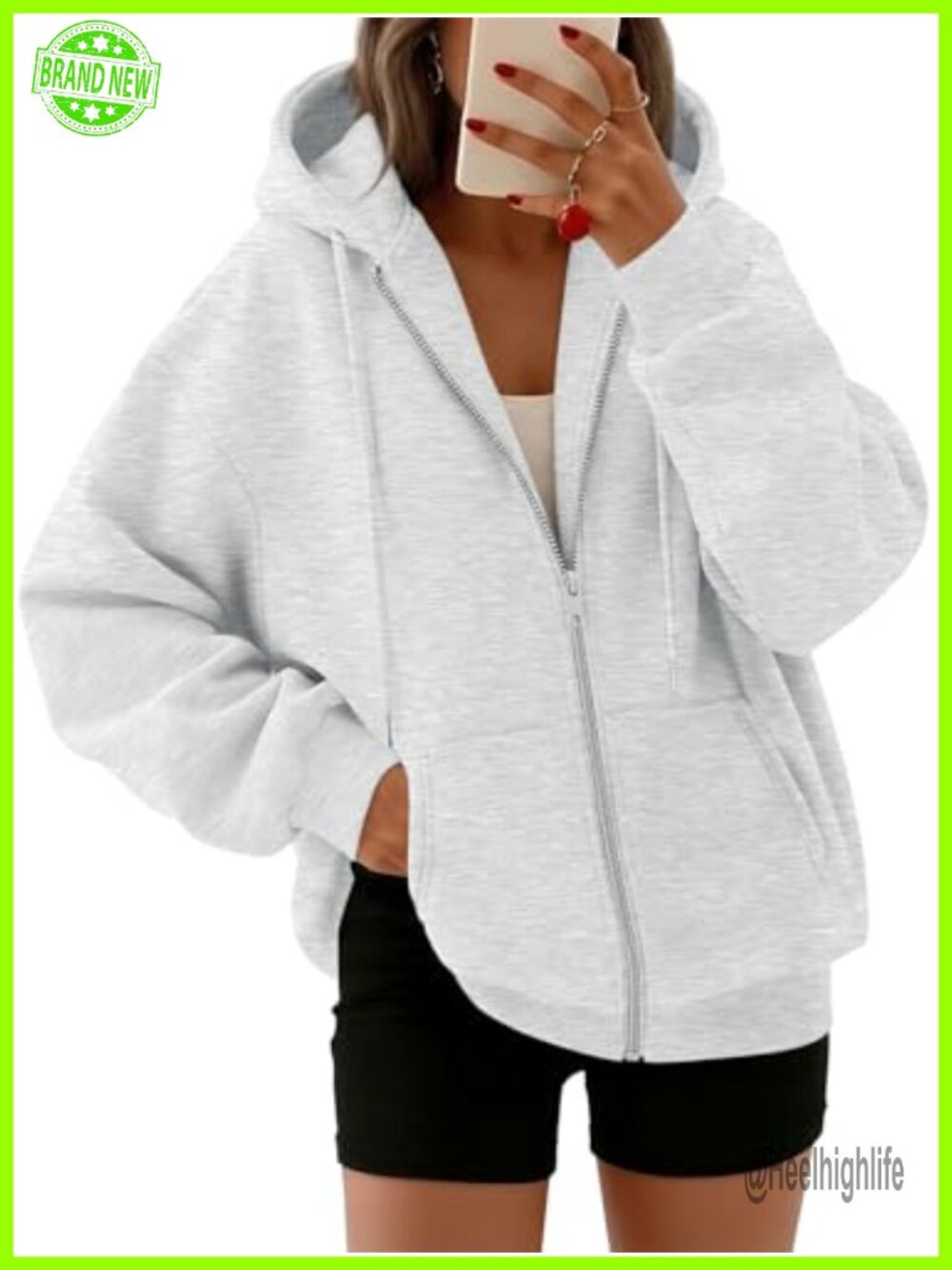 Oversized Zip Up Hoodie Fleece Sweatshirt with Pockets Casual Layer